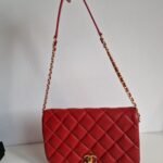 Chanel nailed flap bag in red calfskin GHW open front chain