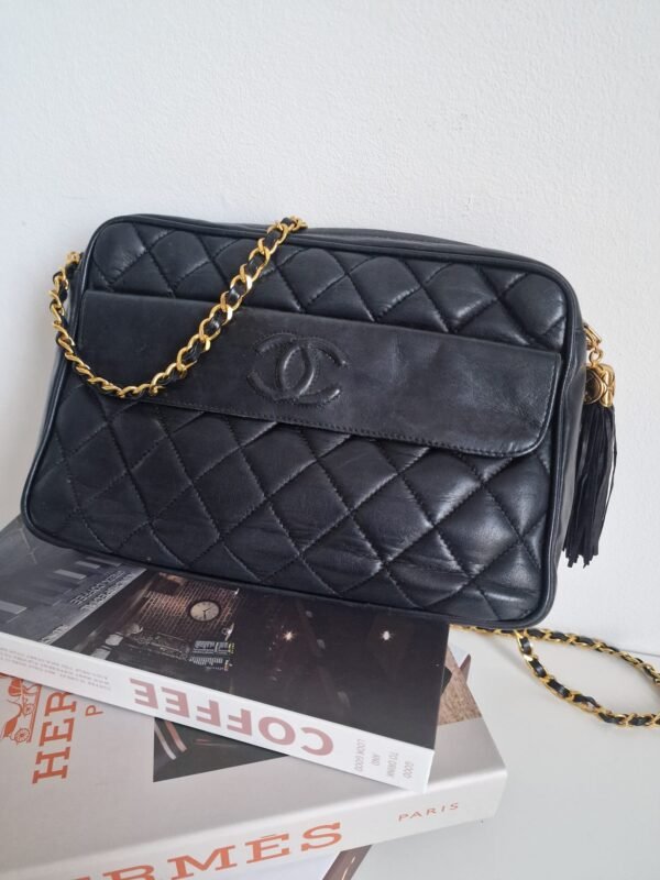 Vintage Chanel Camera Tassel Bag lambskin GHW front 2 Vintage Chanel Camera Tassel Bag lambskin GHW front 2