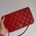 Chanel nailed flap bag in red calfskin GHW front 3