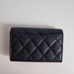 Chanel 23C black caviar leather poker charm flap card holder back