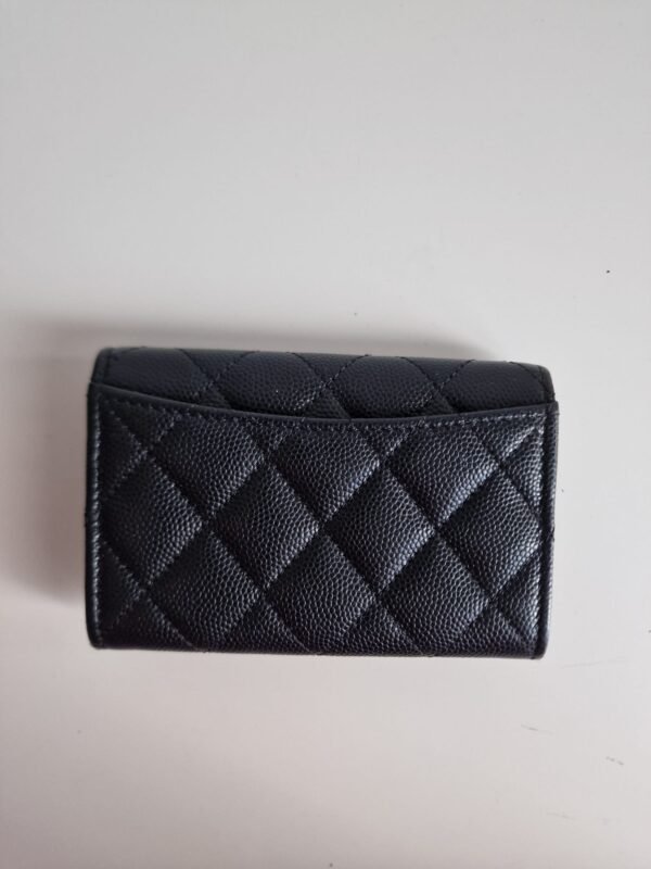 Chanel 23C black caviar leather poker charm flap card holder back
