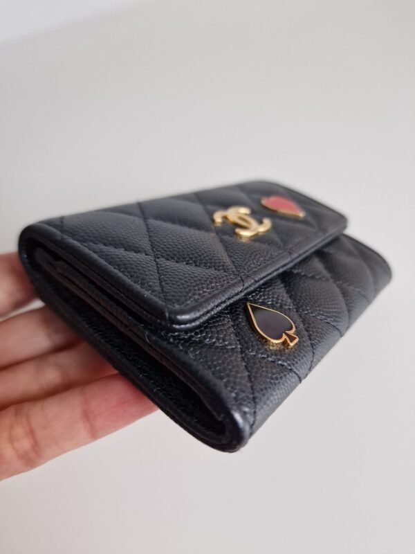Chanel 23C black caviar leather poker charm flap card holder corner 1