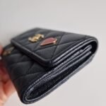 Chanel 23C black caviar leather poker charm flap card holder corner 2