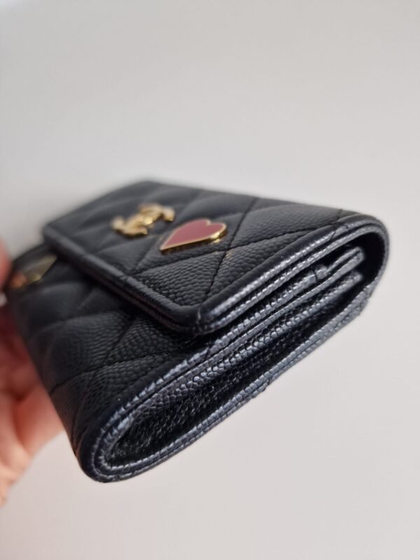 Chanel 23C black caviar leather poker charm flap card holder corner 2