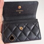 Chanel 23C black caviar leather poker charm flap card holder open flap