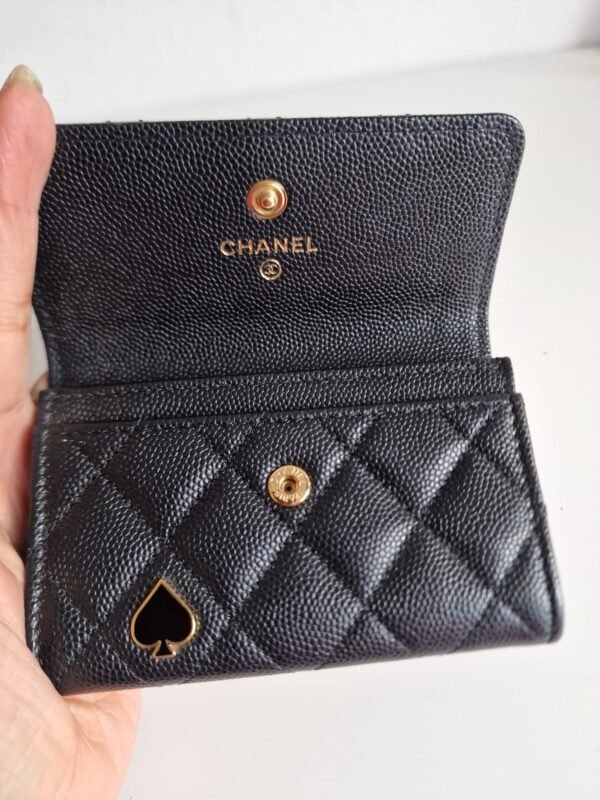 Chanel 23C black caviar leather poker charm flap card holder open flap