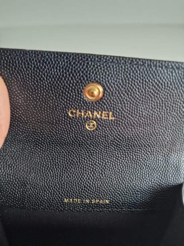 Chanel 23C black caviar leather poker charm flap card holder open flap