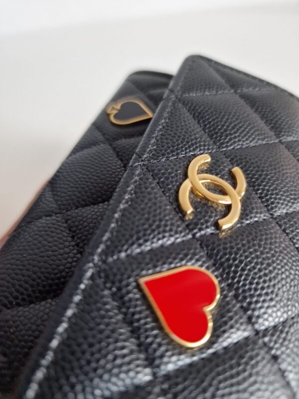 Chanel 23C black caviar leather poker charm flap card holder charms